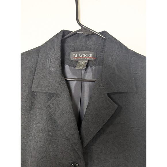 Blacker by Stanley Blacker Blazer Womens Size 14 Black Textured Jacket  Buttons - Picture 5 of 10